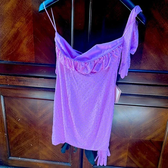 Nana Jaqueline nwt lilac gem dress with back bow and 2 gloves - Picture 3 of 12